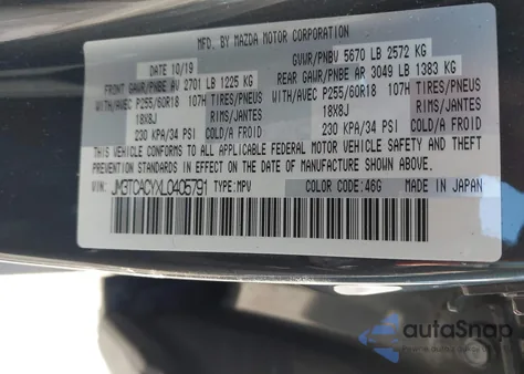 2020 Mazda Cx-9 Touring from USA, damaged, VIN JM3TCACYXL0405791